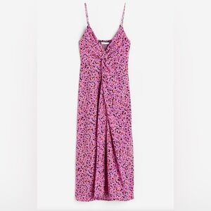 H&M large purple pink floral v-neck midi dress Draped Smocked Strappy